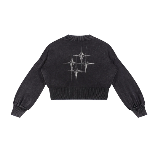 Mineral Wash Balloon Sleeve Cropped Sweater