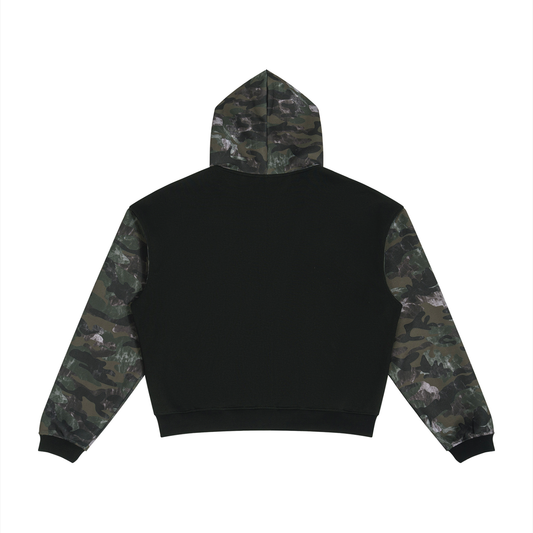 Colorblock Camo Full Zip Boxy Hoodie