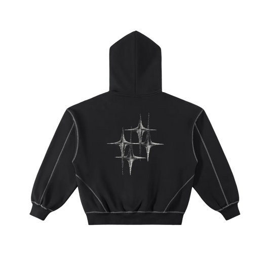 Contrast-Stitched Boxy Fleece Zip Hoodie