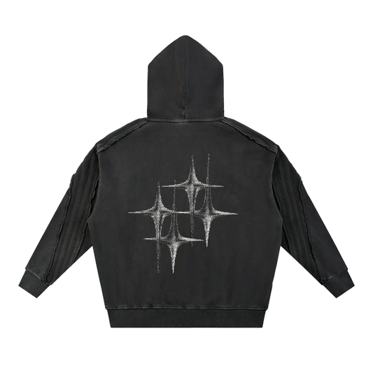 Snow Washed Tape Raw Edge Hoodie