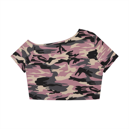 Women's Camo Off-Shoulder Crop T-Shirt