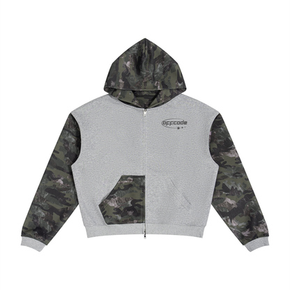 Colorblock Camo Full Zip Boxy Hoodie