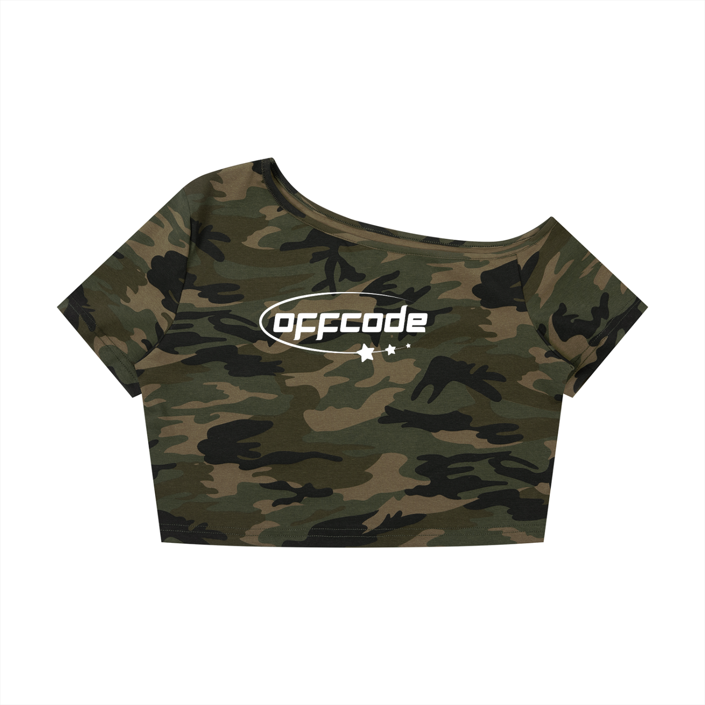 Women's Camo Off-Shoulder Crop T-Shirt