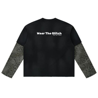 Unisex Vintage Wash Leopard Paneled Layer T-Shirt