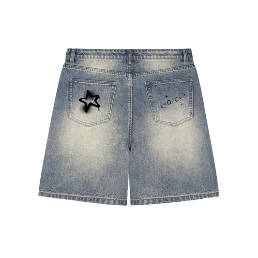 Faded Distressed Baggy Denim Shorts