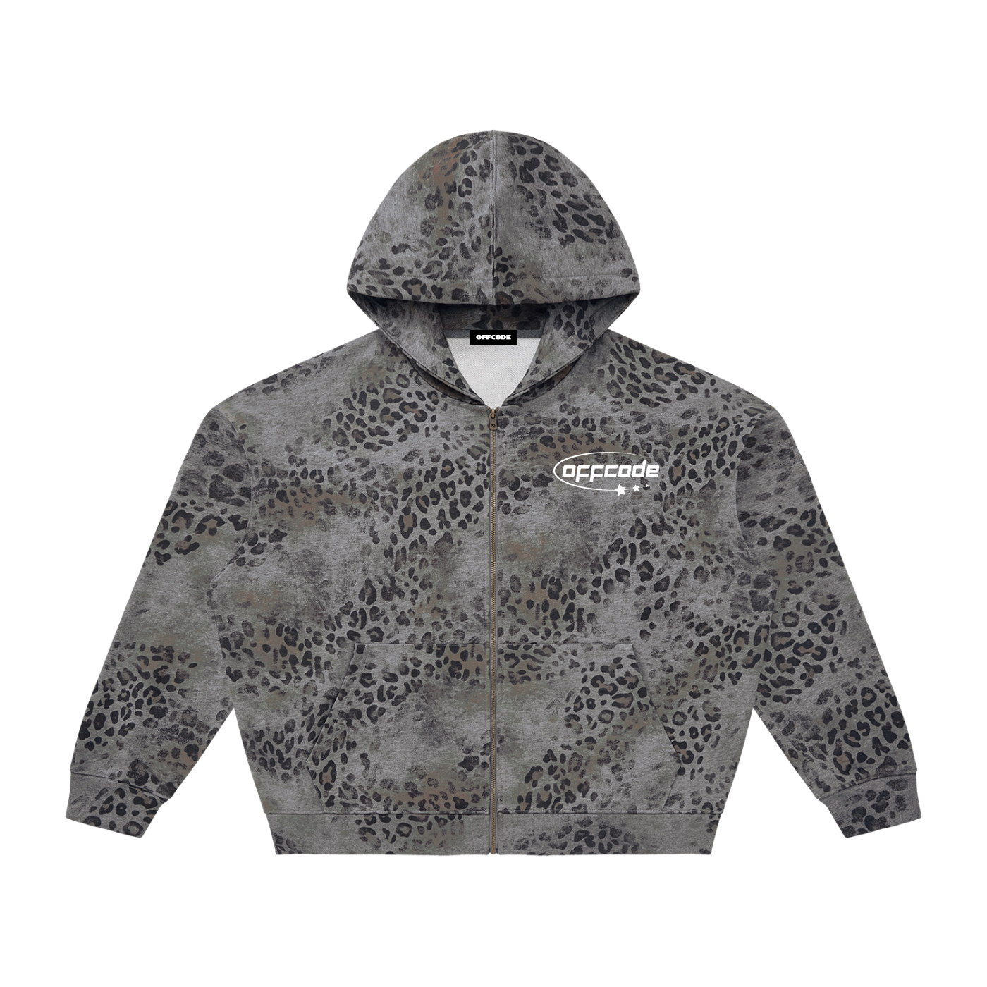 Unisex Vintage Wash Leopard Full Zip Hoodie