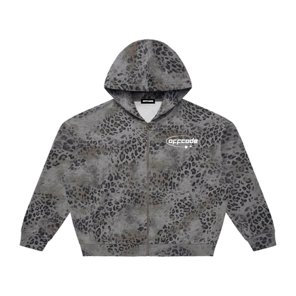 Unisex Vintage Wash Leopard Full Zip Hoodie