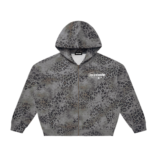Unisex Vintage Wash Leopard Full Zip Hoodie