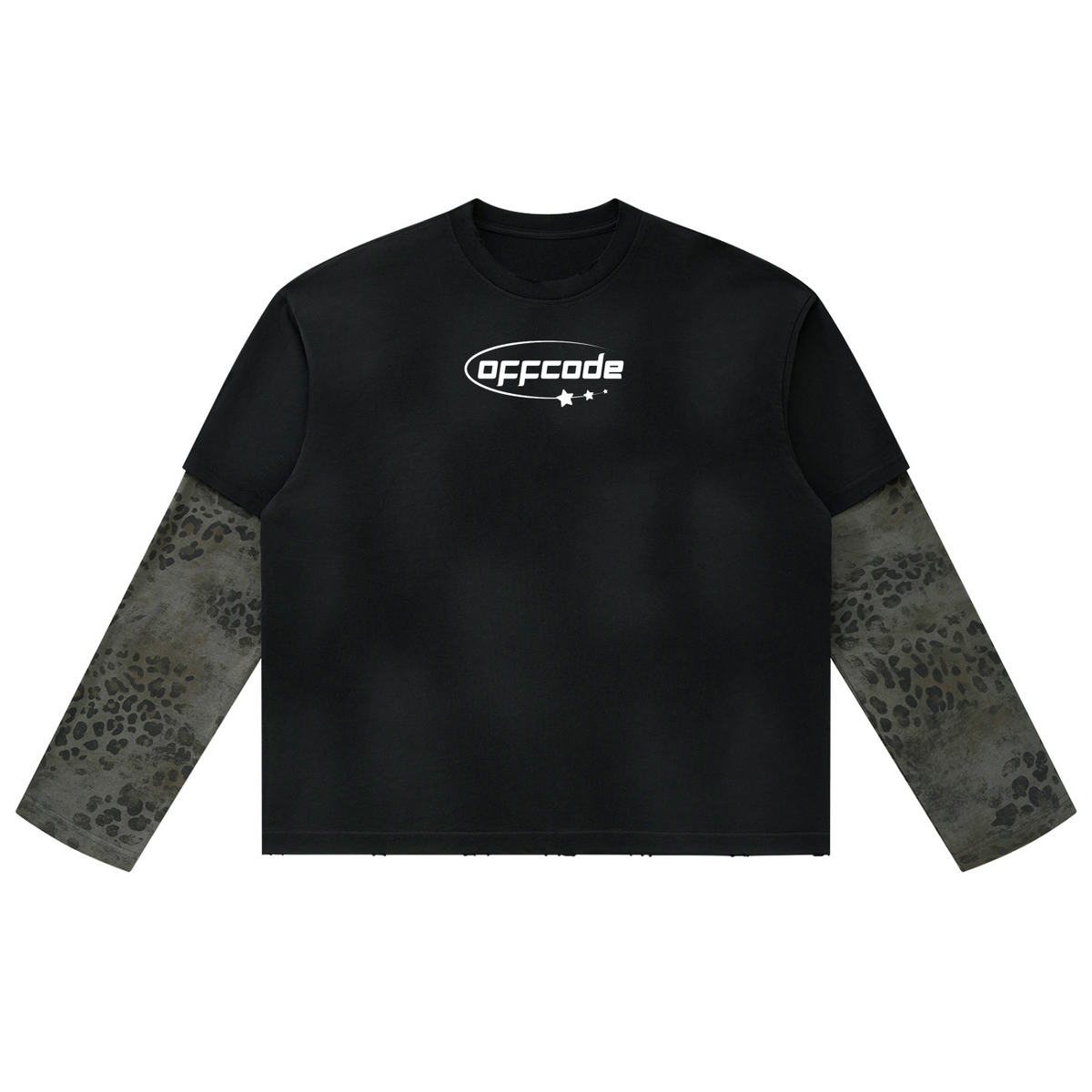 Unisex Vintage Wash Leopard Paneled Layer T-Shirt