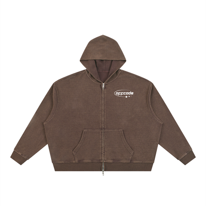 Unisex Vintage Wash Boxy Waffle Full Zip Hoodie