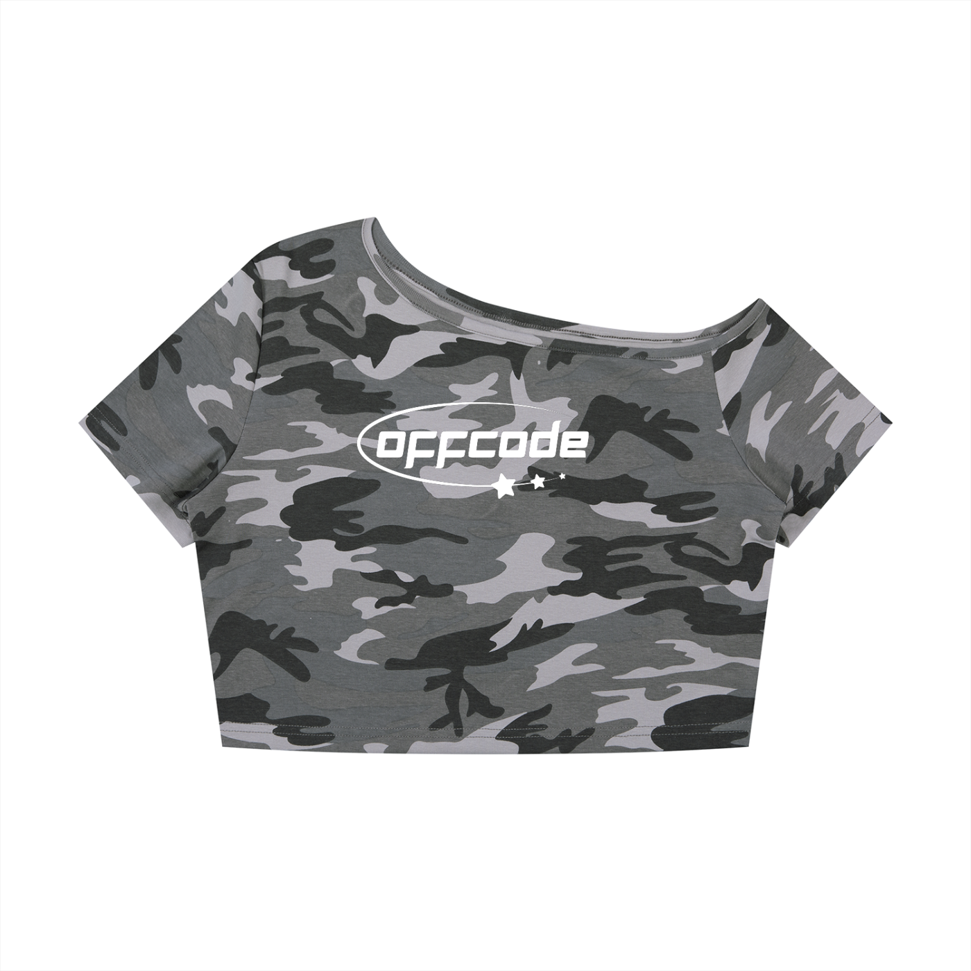 Women's Camo Off-Shoulder Crop T-Shirt