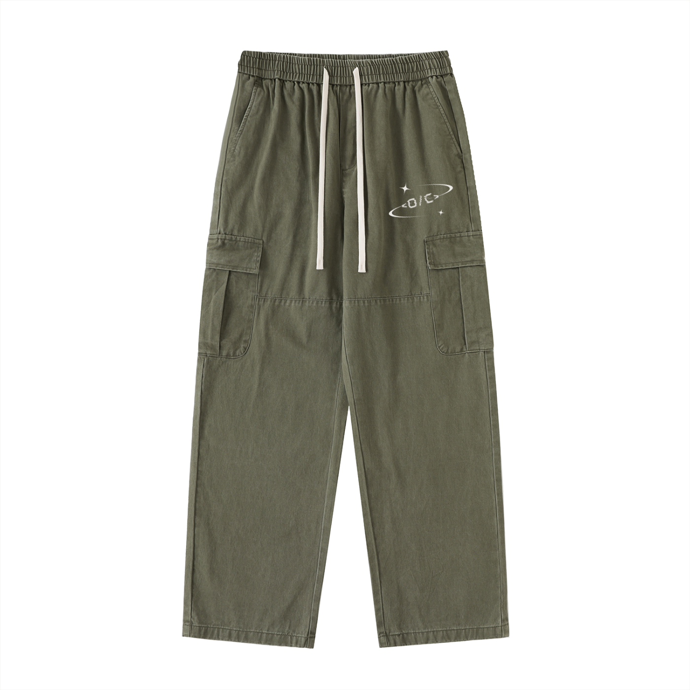 Drawstring Waist Straight-Leg Cargo Pants