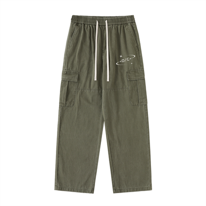 Drawstring Waist Straight-Leg Cargo Pants