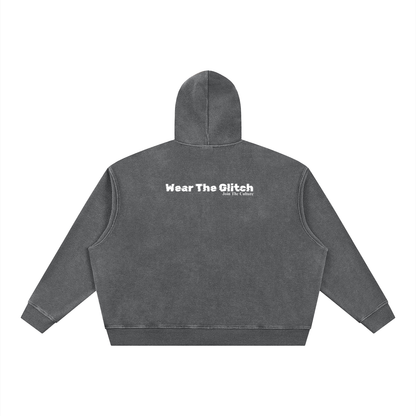 Unisex Vintage Wash Boxy Waffle Full Zip Hoodie