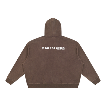Unisex Vintage Wash Boxy Waffle Full Zip Hoodie