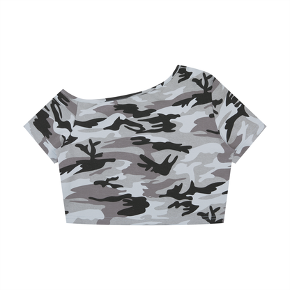 Women's Camo Off-Shoulder Crop T-Shirt