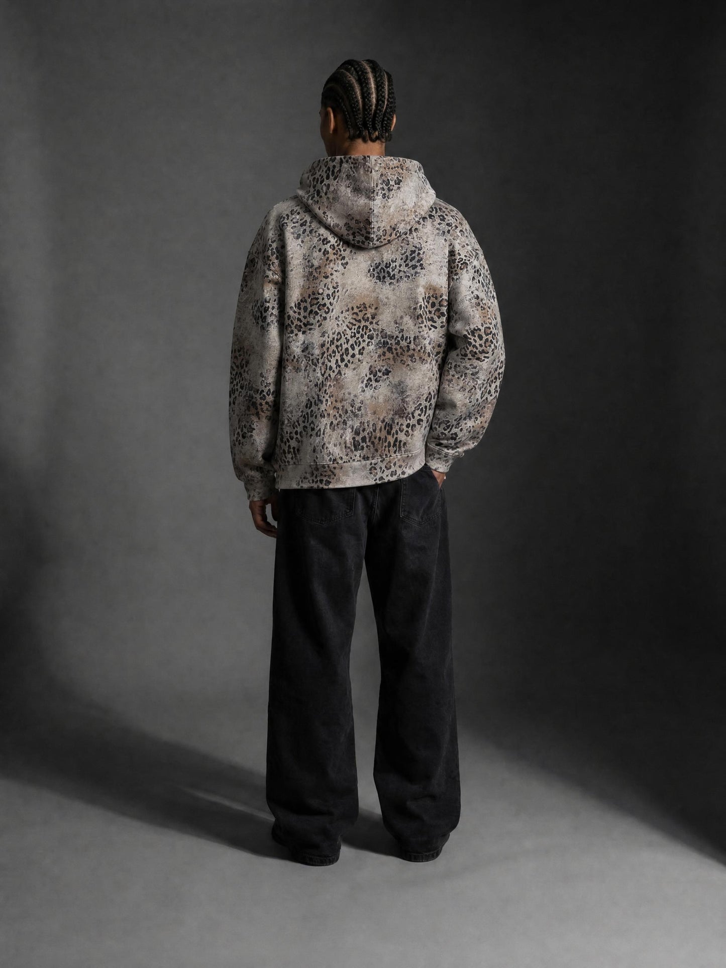 Unisex Vintage Wash Leopard Full Zip Hoodie