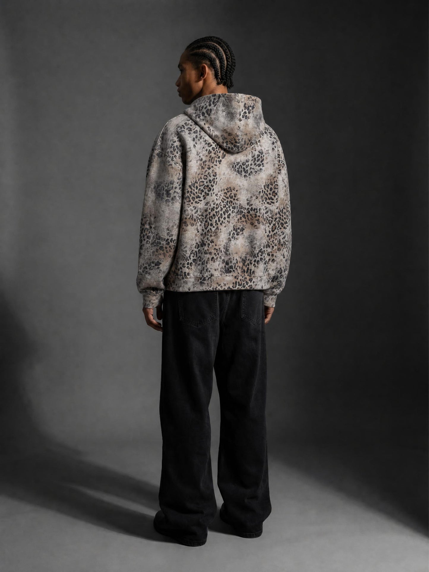 Unisex Vintage Wash Leopard Full Zip Hoodie