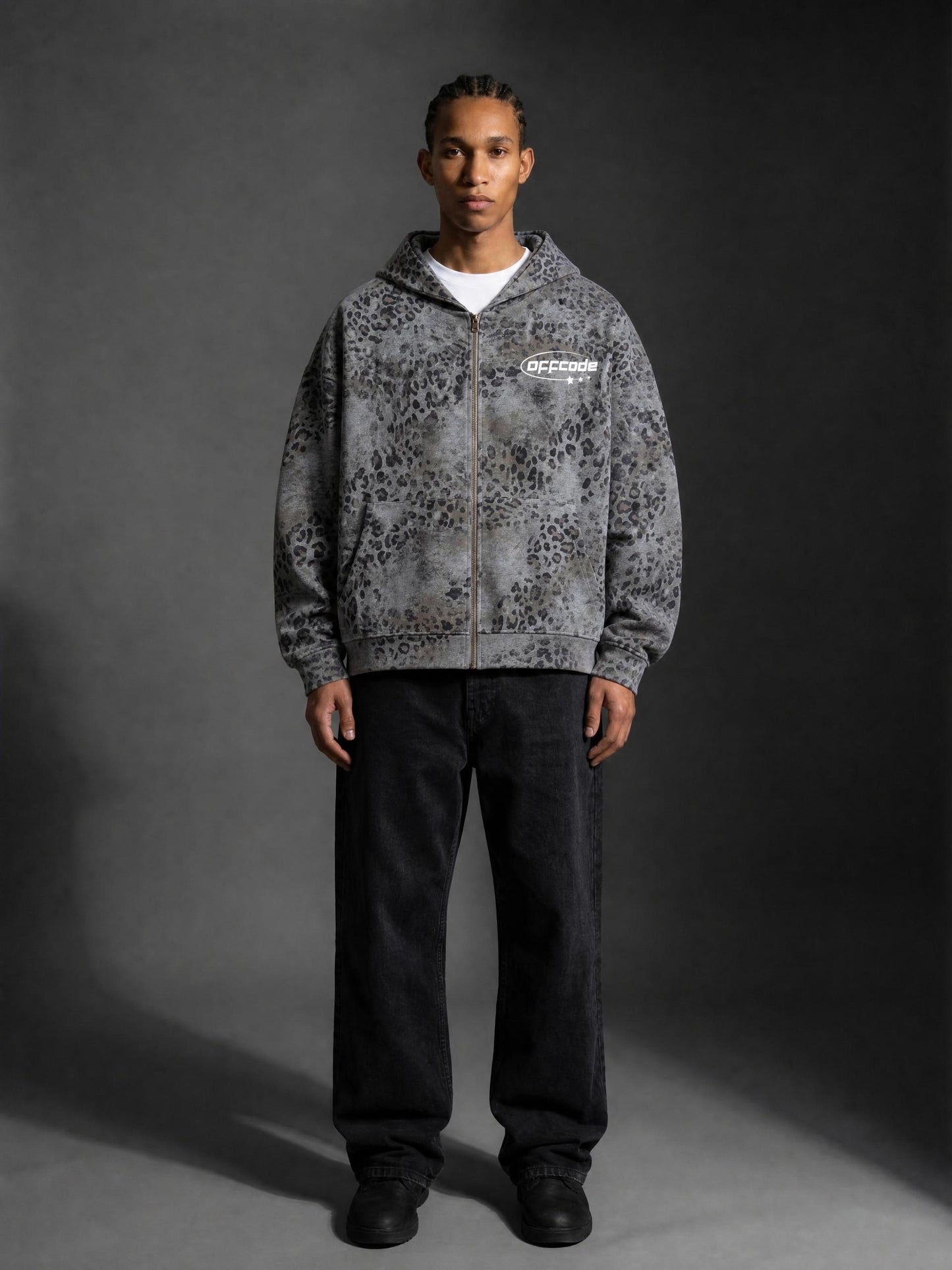 Unisex Vintage Wash Leopard Full Zip Hoodie