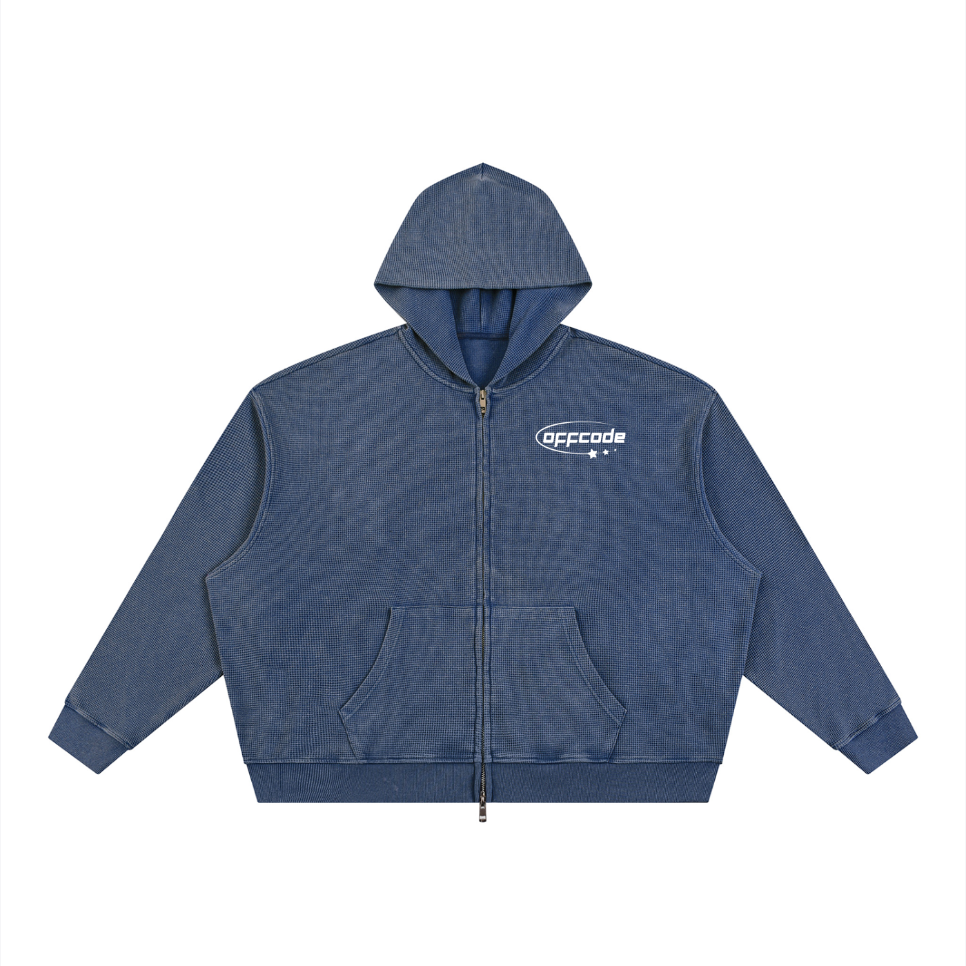 Unisex Vintage Wash Boxy Waffle Full Zip Hoodie