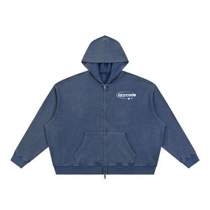 Unisex Vintage Wash Boxy Waffle Full Zip Hoodie