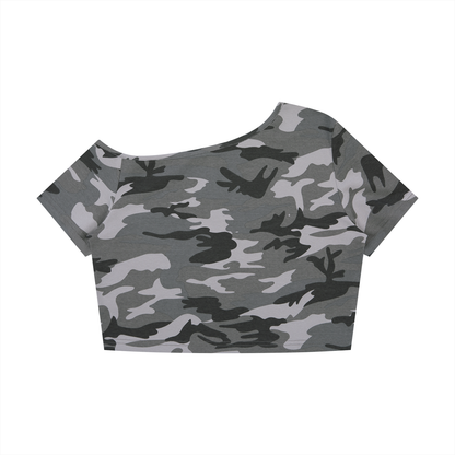 Women's Camo Off-Shoulder Crop T-Shirt