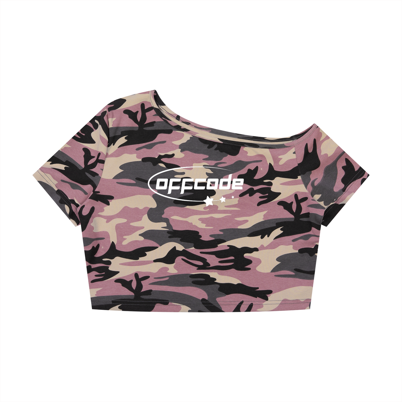 Women's Camo Off-Shoulder Crop T-Shirt