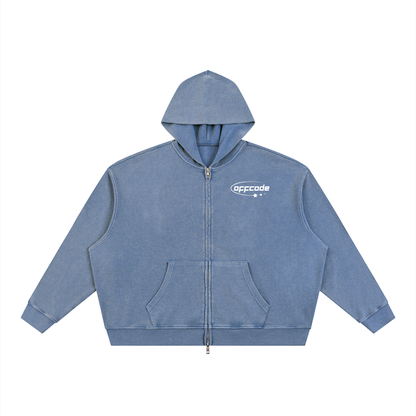 Unisex Vintage Wash Boxy Waffle Full Zip Hoodie