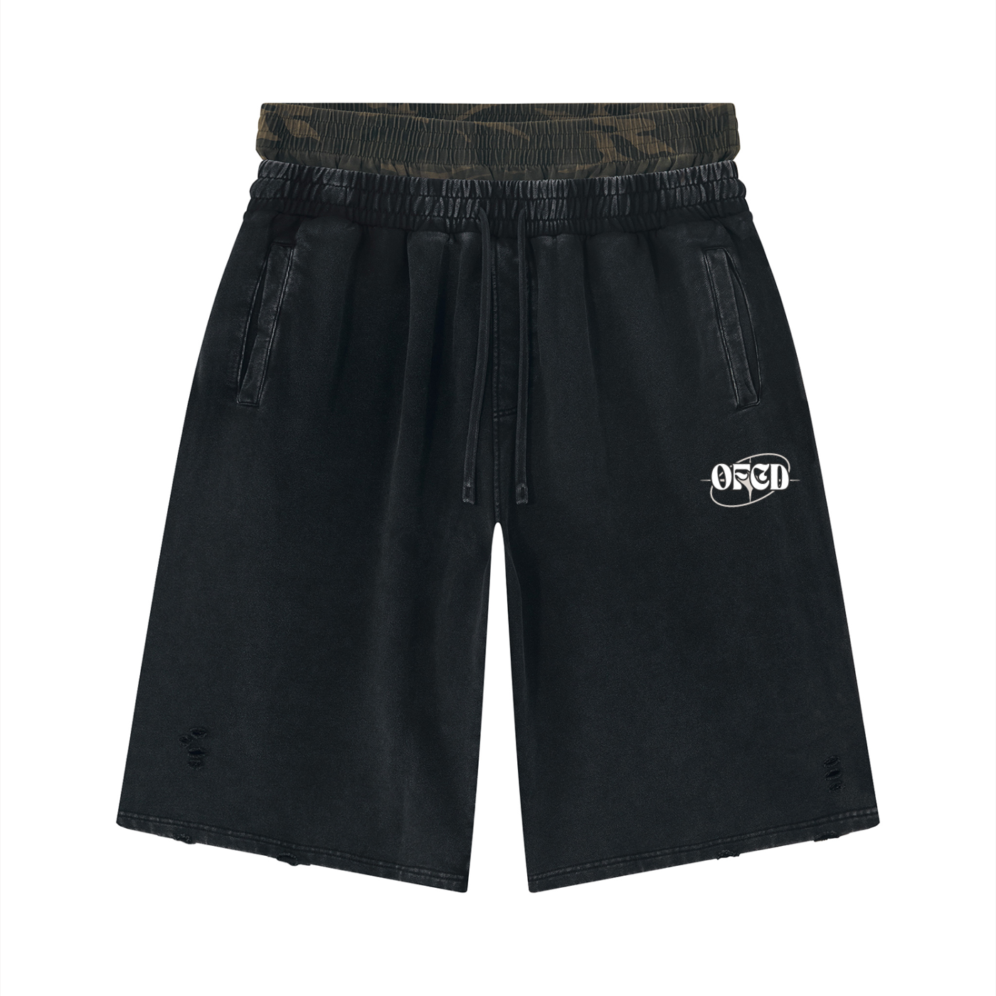 Unisex Vintage Wash Distressed Wide Leg Shorts