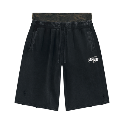 Unisex Vintage Wash Distressed Wide Leg Shorts