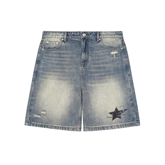 Faded Distressed Baggy Denim Shorts