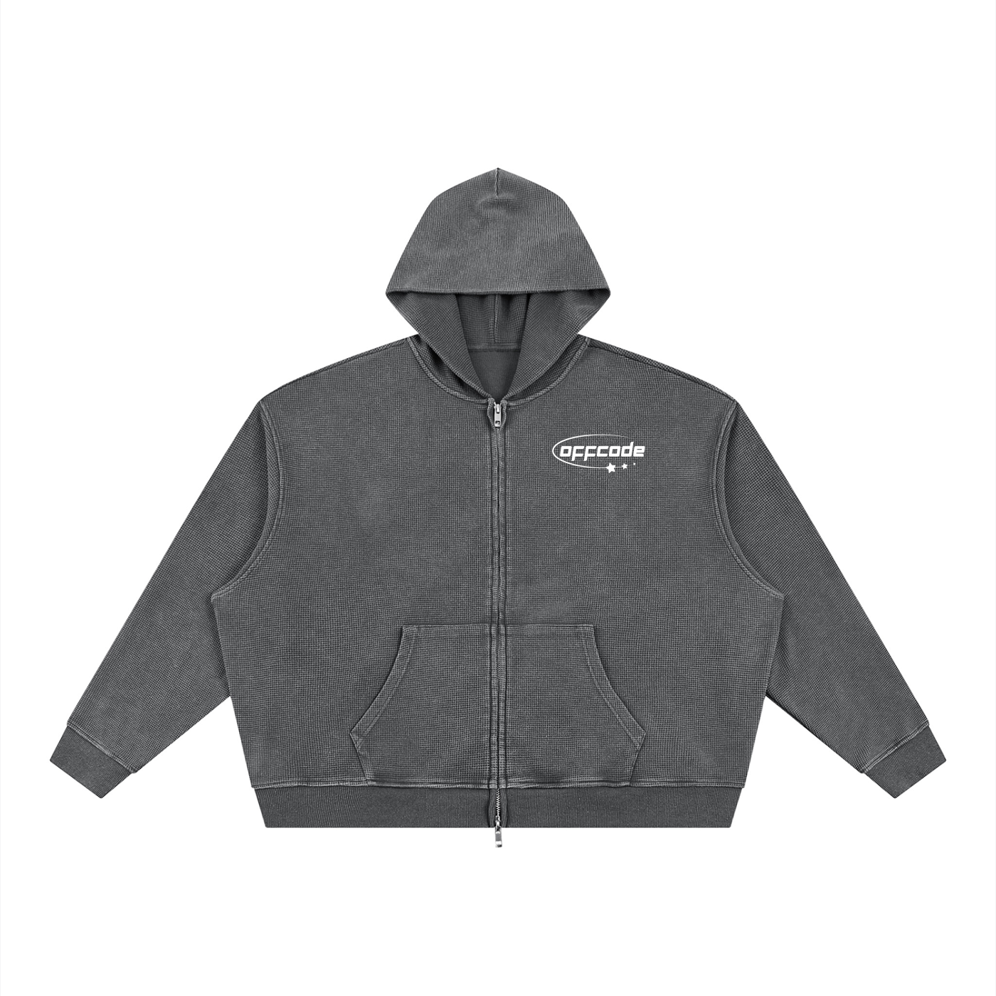 Unisex Vintage Wash Boxy Waffle Full Zip Hoodie