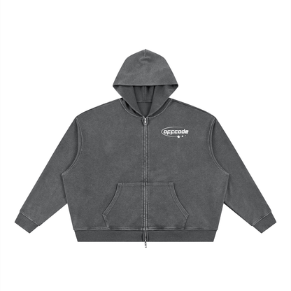 Unisex Vintage Wash Boxy Waffle Full Zip Hoodie
