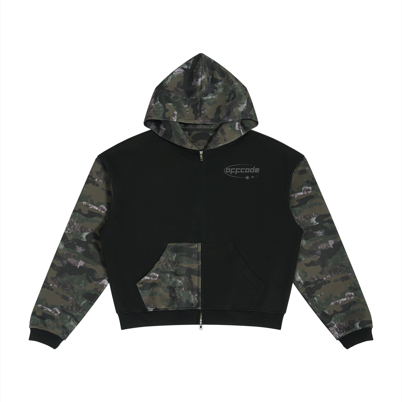 Colorblock Camo Full Zip Boxy Hoodie