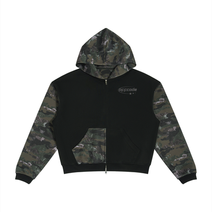 Colorblock Camo Full Zip Boxy Hoodie