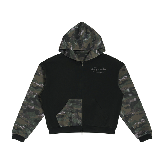 Colorblock Camo Full Zip Boxy Hoodie