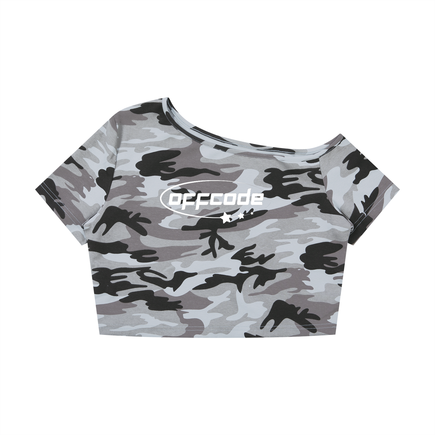 Women's Camo Off-Shoulder Crop T-Shirt